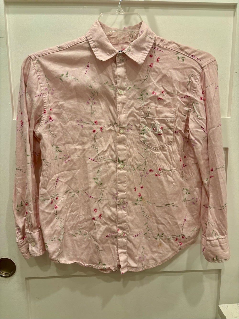 Ralph Lauren Light Pink Floral Cotton Button-Down Shirt / Sleepshirt